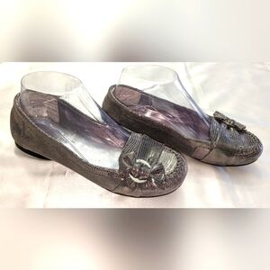 Anne Klein iFlex Kismet Women's Silver Gray Leather Flats Loafers Size 6M Comfy